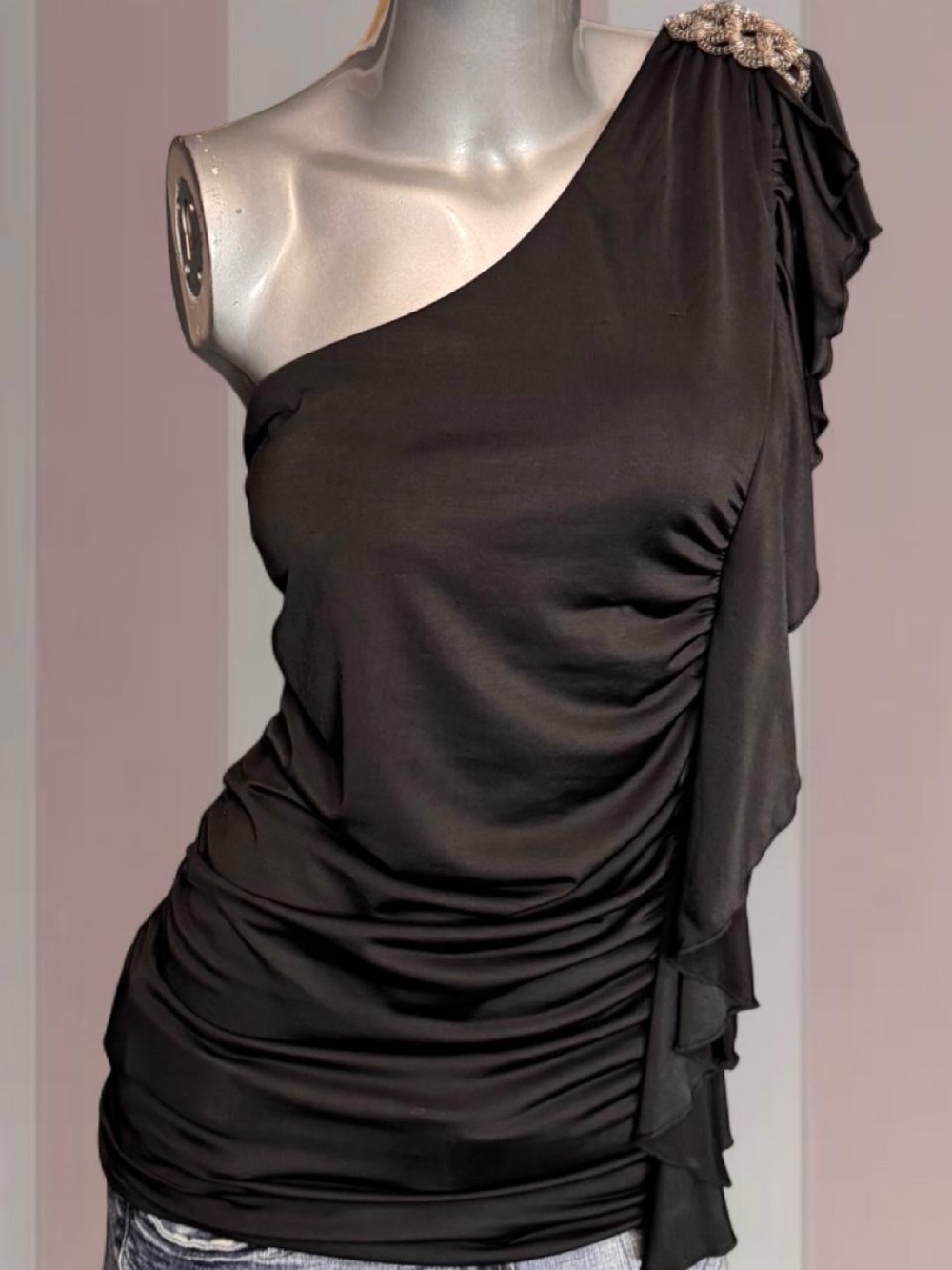 Y2K One-Shoulder Frill Blouse